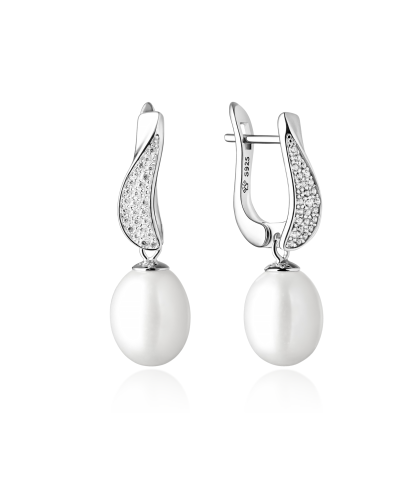 Sterling silver earrings with zircons and natural pearls