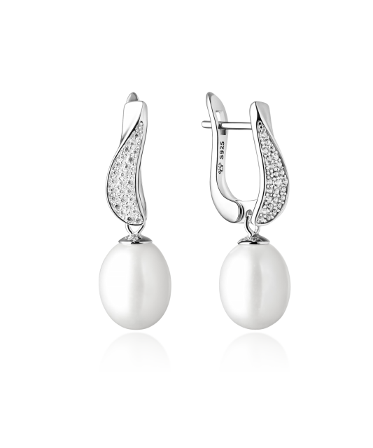 Sterling silver earrings with zircons and natural pearls