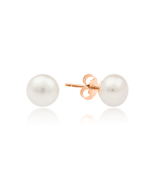 Gold earrings with natural pearls 8 mm