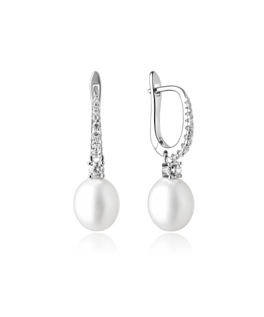 Sterling silver earrings with natural pearl and zircons