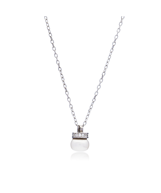 Sterling silver chain with pearl pendant and zircons