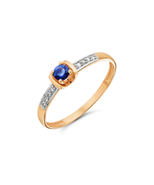 Gold ring with sapphire and diamonds