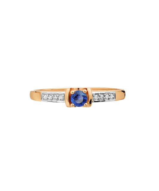 Gold ring with sapphire and diamonds