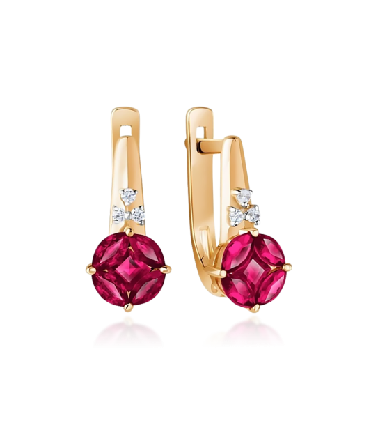Gold earrings with ruby and diamonds