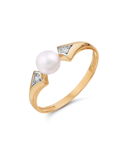 Gold ring with pearl and zircons