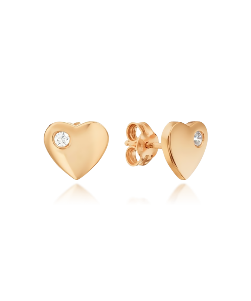 Gold earrings with zirconium "hearts"