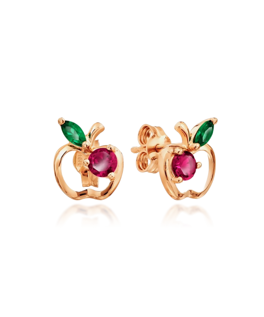 Gold earrings with zirconium "Apples"