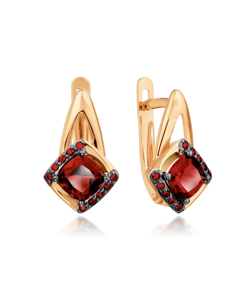 Gold earrings with garnet and zircons
