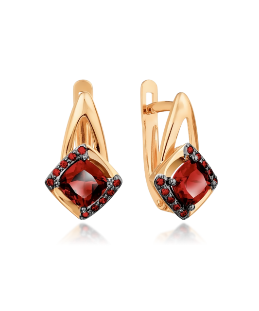 Gold earrings with garnet and zircons