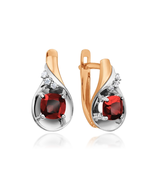 Auksiniai auskarai su granatais ir cirkoniais  - Goldinga