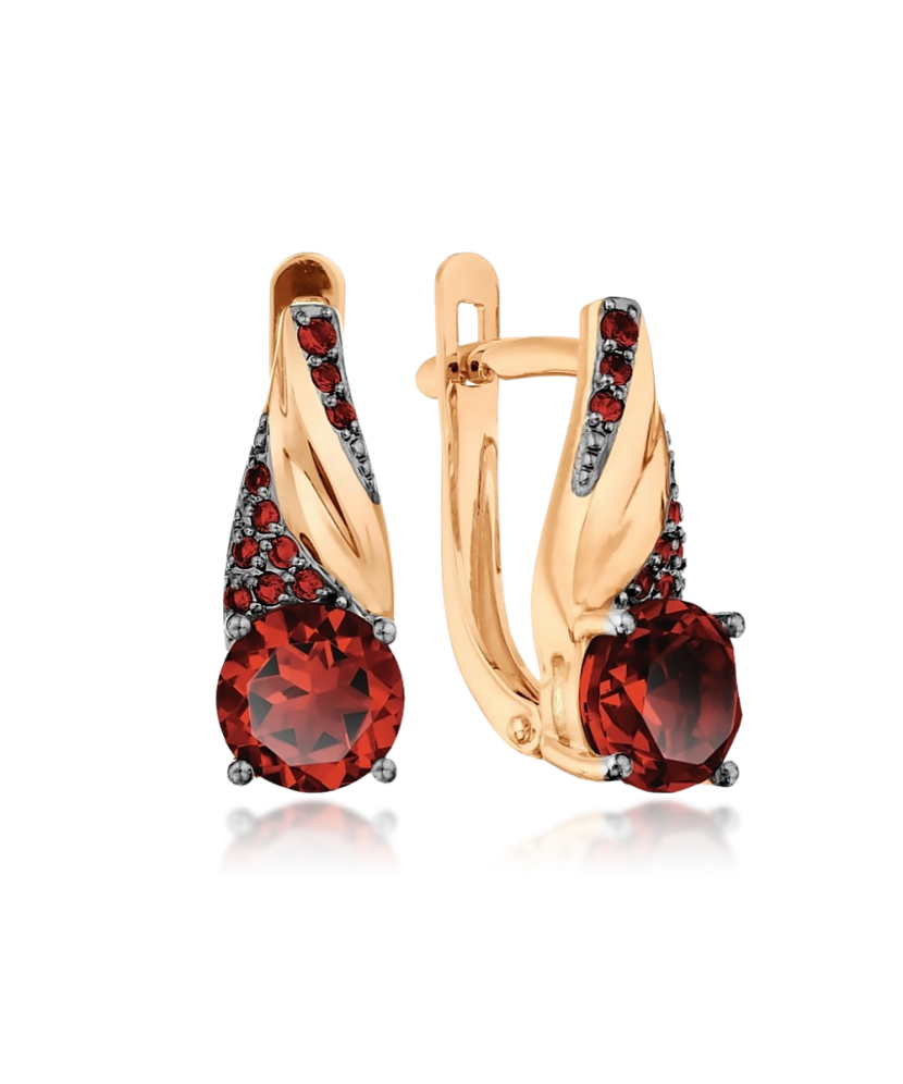 Gold earrings with garnet and zircons