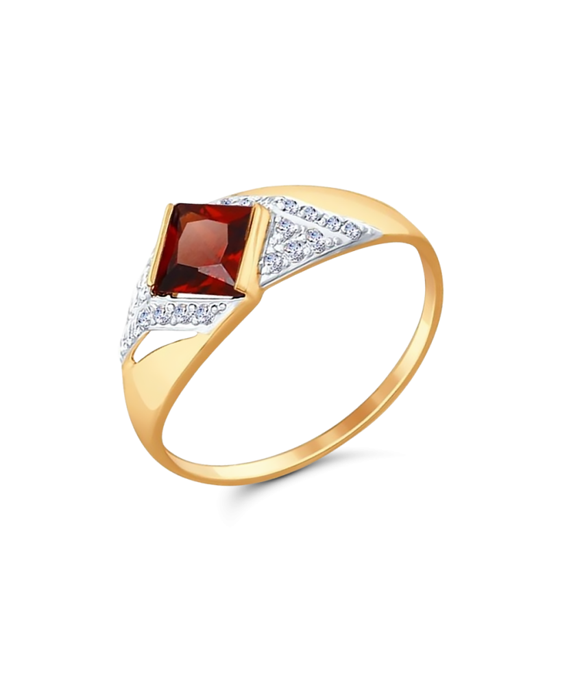 Gold ring with garnet and zircons