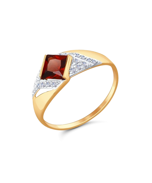 Gold ring with garnet and zircons