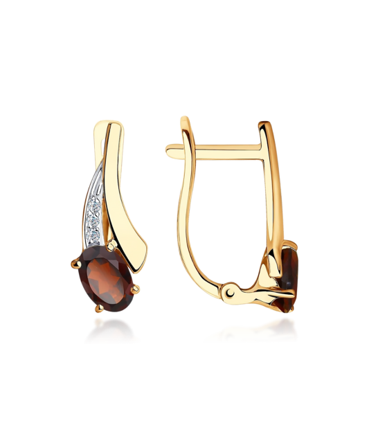 Gold earrings with garnets and zircons