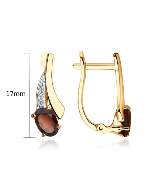 Gold earrings with garnets and zircons