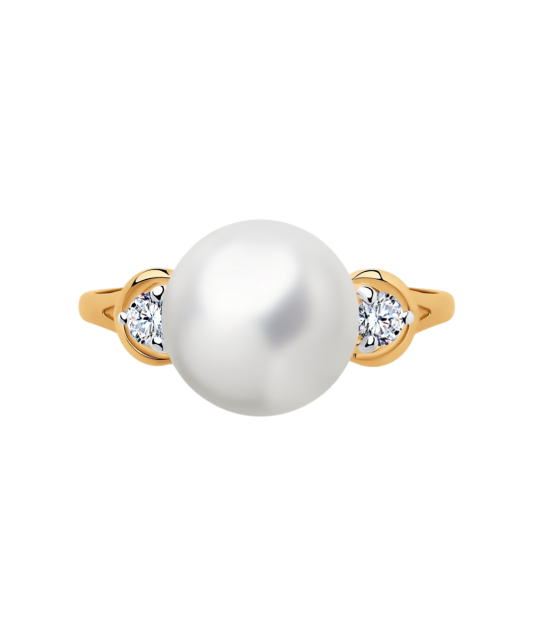 Gold ring with pearl and zircons