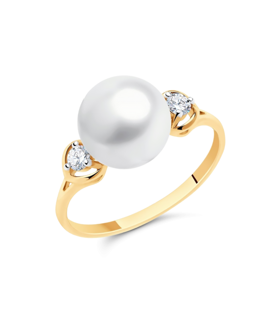 Gold ring with pearl and zircons