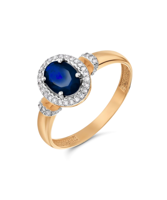 Gold ring with sapphire and diamonds
