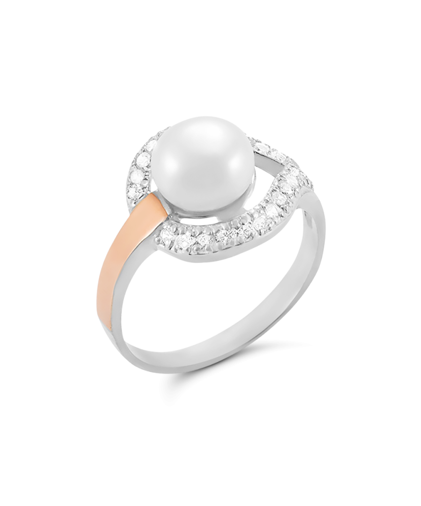 Sterling silver ring with pearl and zircons