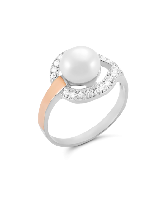 Sterling silver ring with pearl and zircons