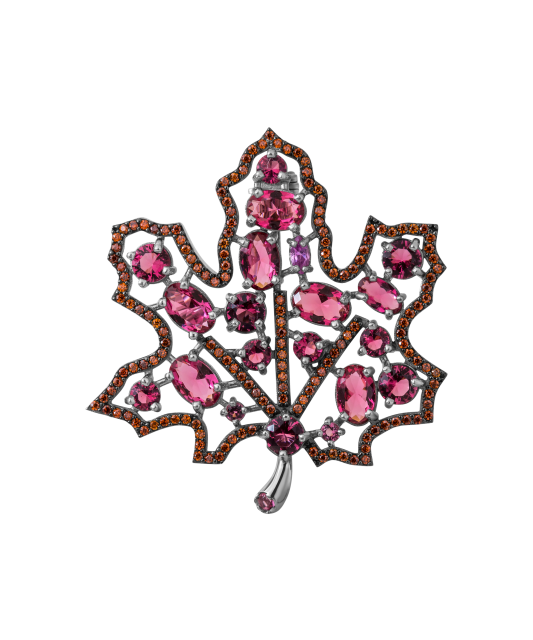 Sterling silver  brooch with zircons "maple tree leaf"