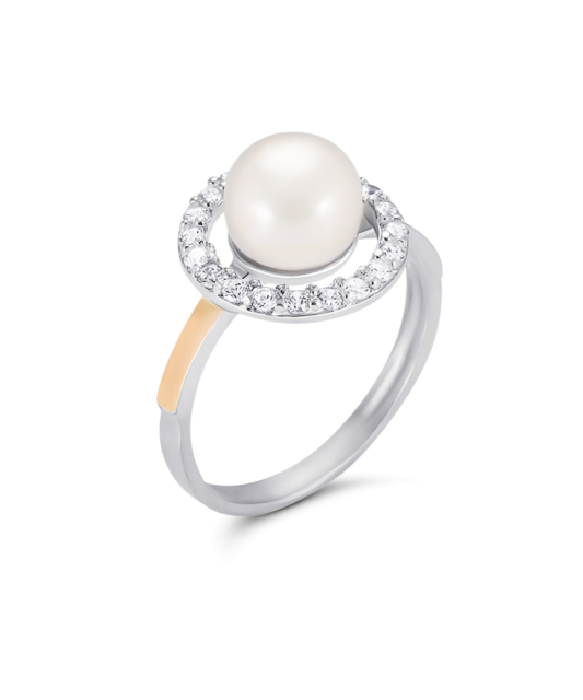 Sterling silver ring with pearl and zircons gold plated