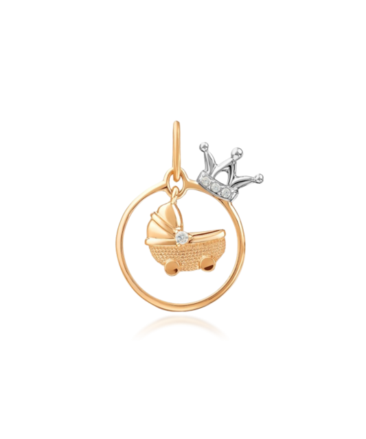 Gold pendant with zircons "stroller"