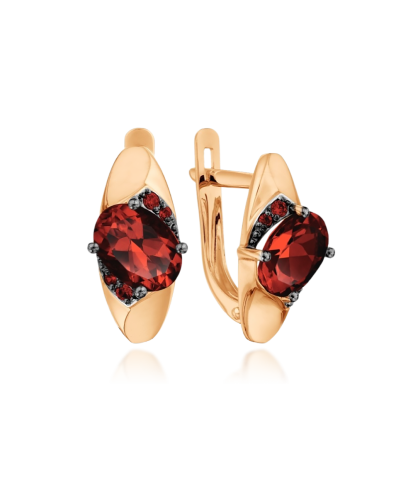 Gold earrings with garnets and zircons
