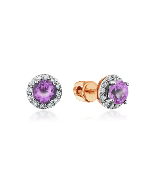 Gold earrings with amethysts and zircons
