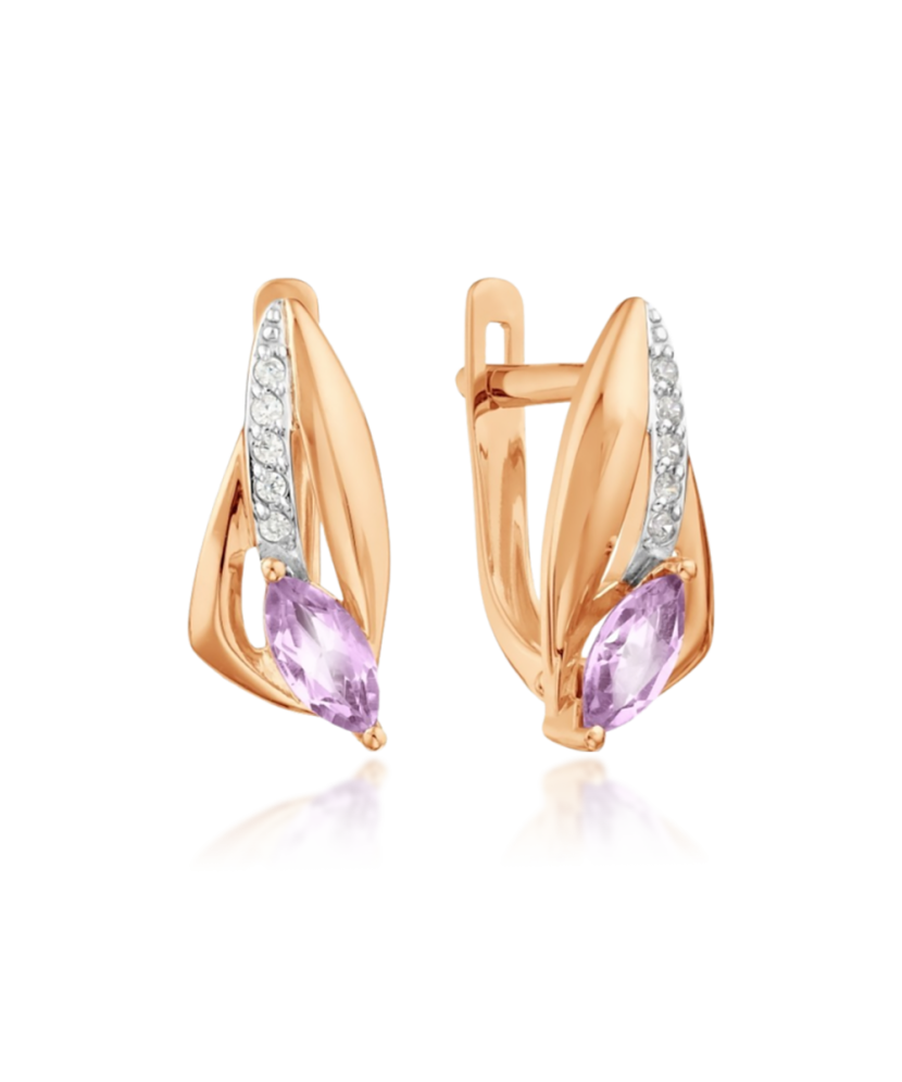 Auksiniai auskarai su ametistais ir cirkoniais  - Goldinga