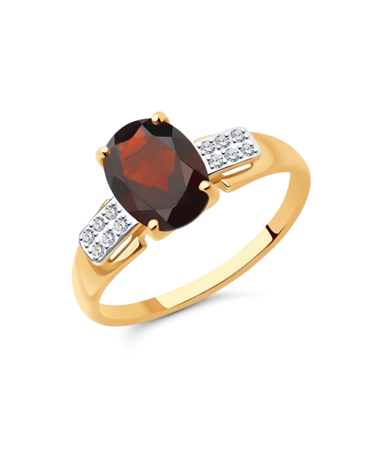 Gold ring with zircons and garnet