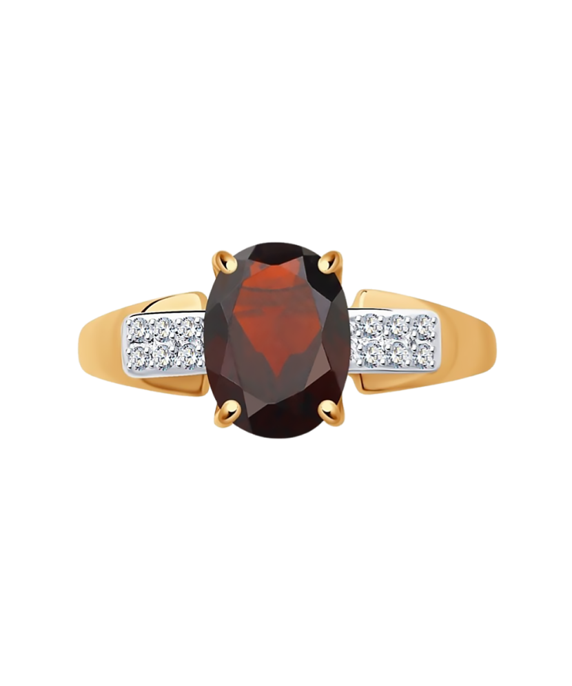 Gold ring with zircons and garnet