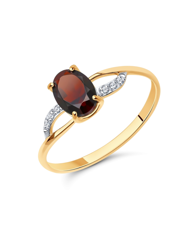 Gold ring with zircons and garnet