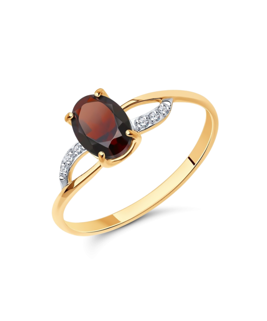 Gold ring with zircons and garnet