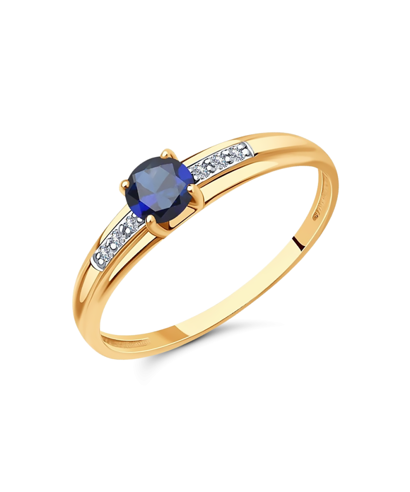 Gold ring with zircons and blue corundum