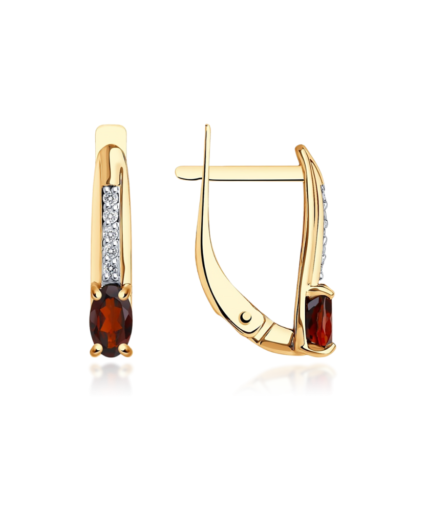 Gold earrings with zircons and garnet