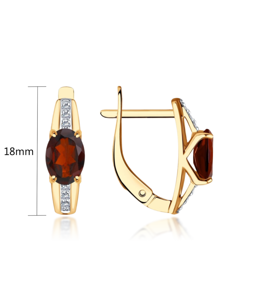 Gold earrings with zircons and garnet