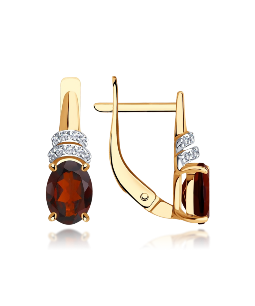 Gold earrings with zircons and garnet