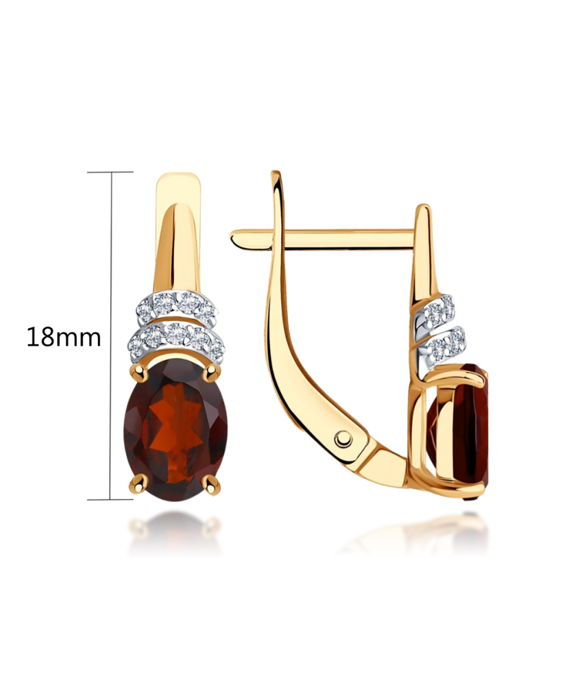 Gold earrings with zircons and garnet
