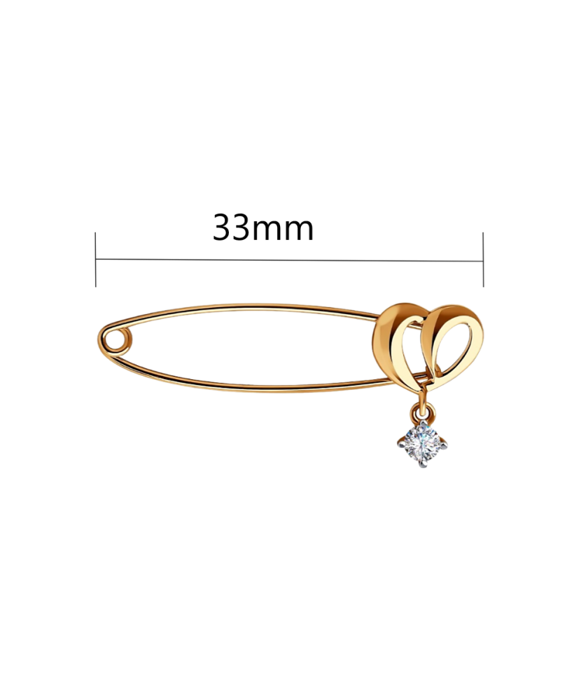 Gold brooch with zirconium "heart"