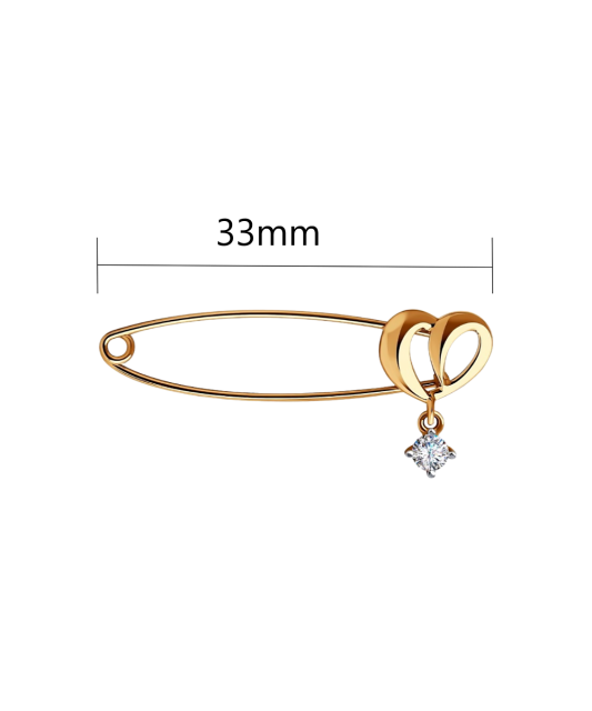 Gold brooch with zirconium "heart"