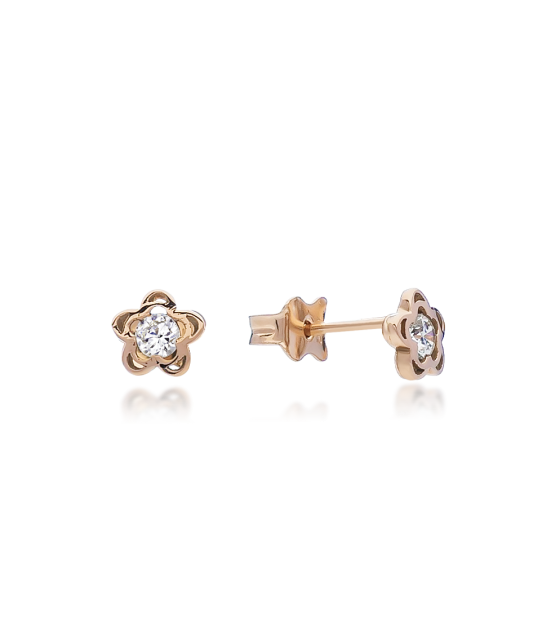 Gold earrings with zircons "flowers"