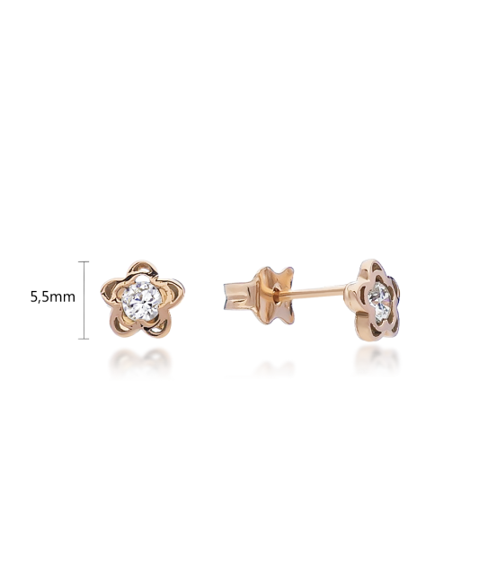Gold earrings with zircons "flowers"