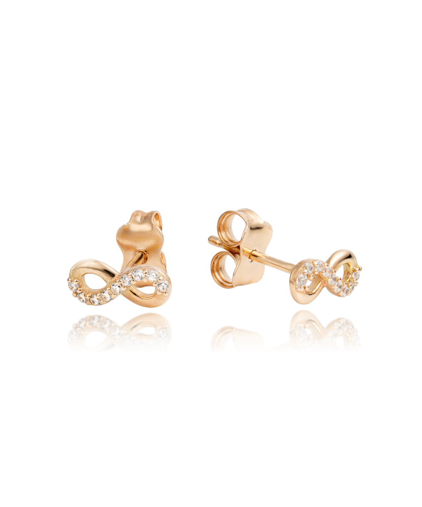 Gold earrings with zircons "infinity"
