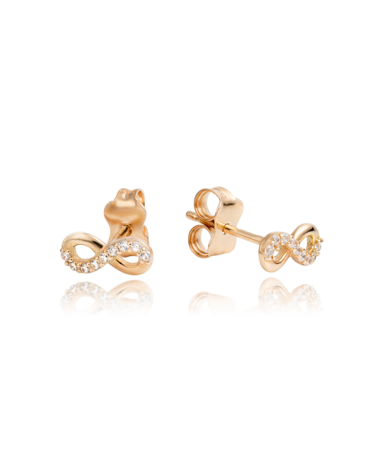 Gold earrings with zircons "infinity"