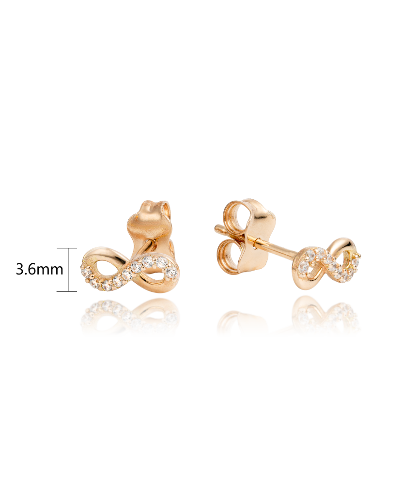 Gold earrings with zircons "infinity"