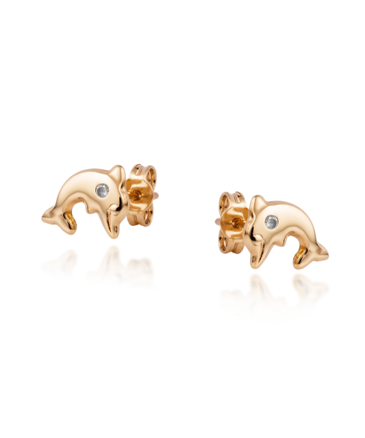 Gold earrings with zircons "Dolphin"