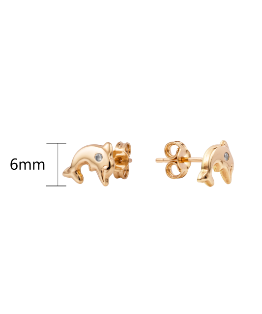 Gold earrings with zircons "Dolphin"