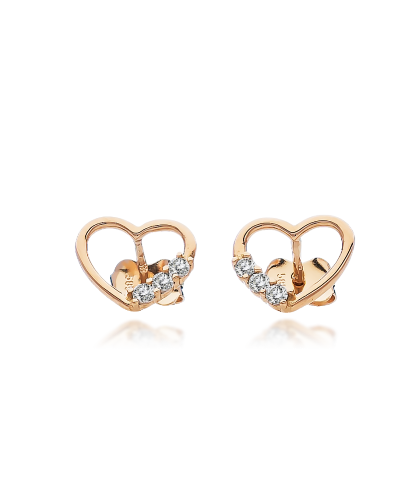 Gold earrings with zircons "heart"