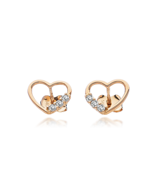 Gold earrings with zircons "heart"